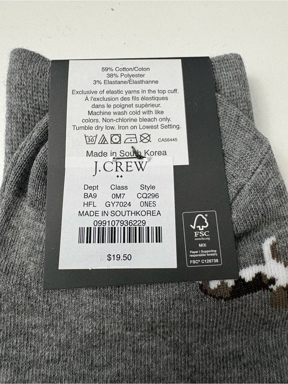J. Crew Gray Crew Socks with Dog Accent